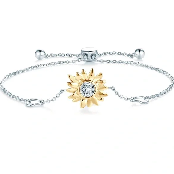 14k Yellow Gold & 925 Sterling Silver Diamond Moissanite Sunflower Bolo … - Picture 9 of 9